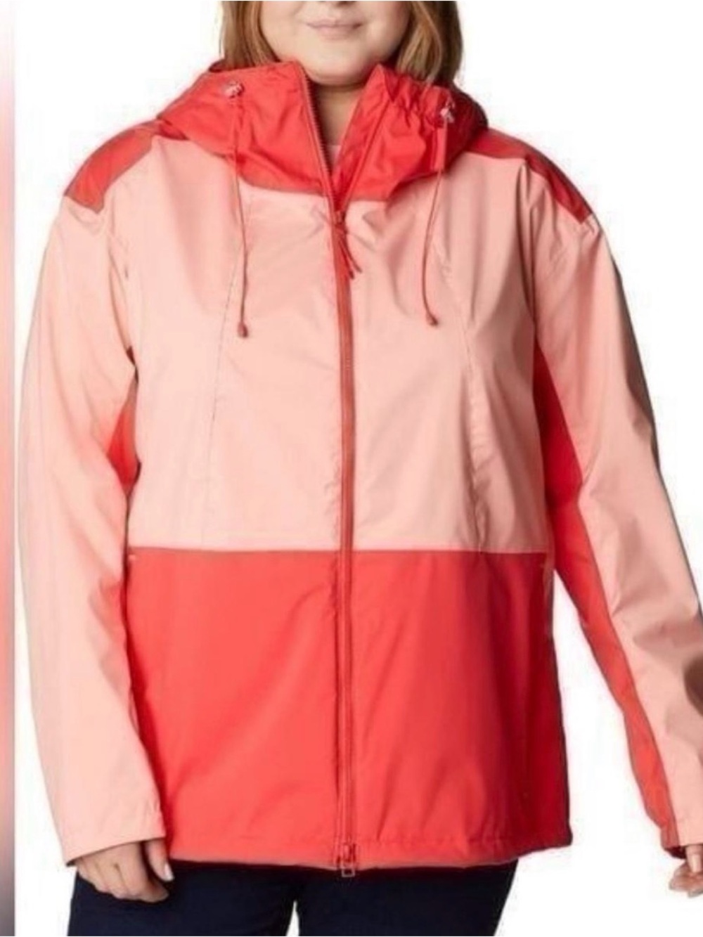 Columbia Two-Tone Pink & Coral Hooded Rain Jacket